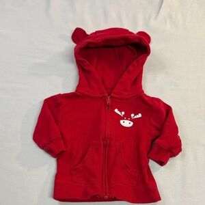Canadiana - Newborn Cozy Red Kids Hoodie with Moose Design
